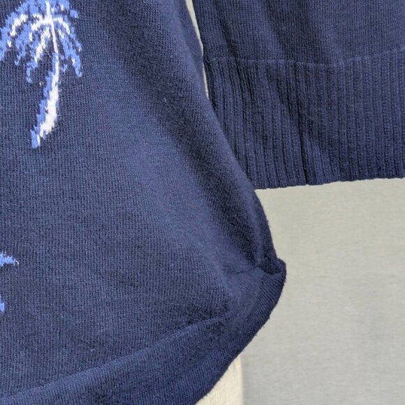 Chico's Pullover‎ Sweater Size 0 Womens Small 4 Blue Palm Tree Design 3/4 Sleeve - Picture 3 of 11